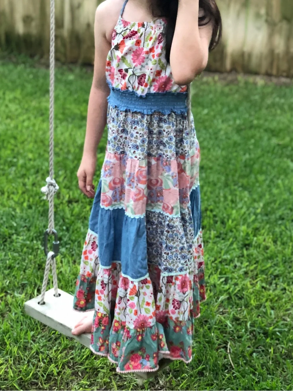 Matilda Jane Mixed Print Girls Maxi Dress 6 - Beach Umbrellas, Florals